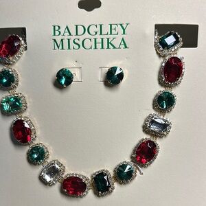 Badgley Mischka Red and Green Gemstone Necklace and Earring Set
